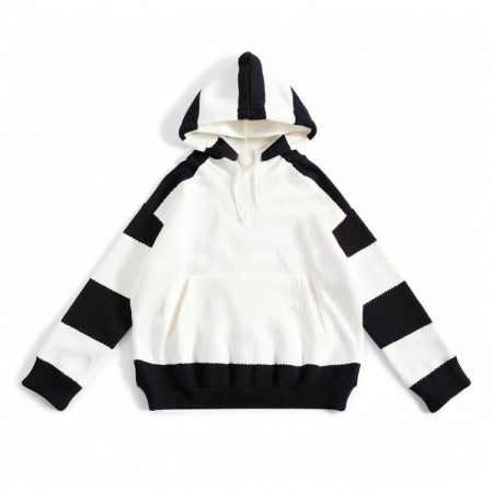 Autumn-winter vintage striped loose knit hoodie