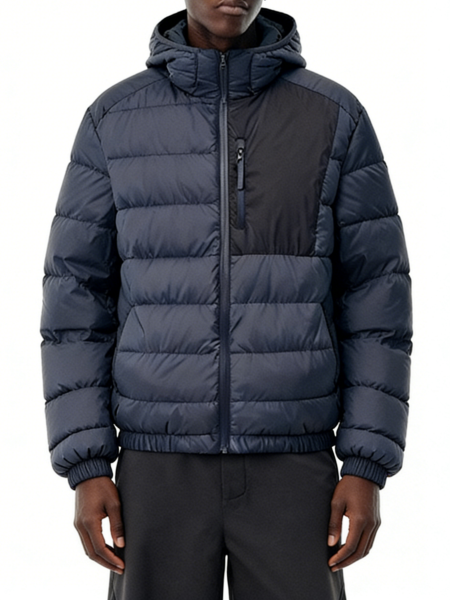 Navy Blue Hooded Puffer Jacket